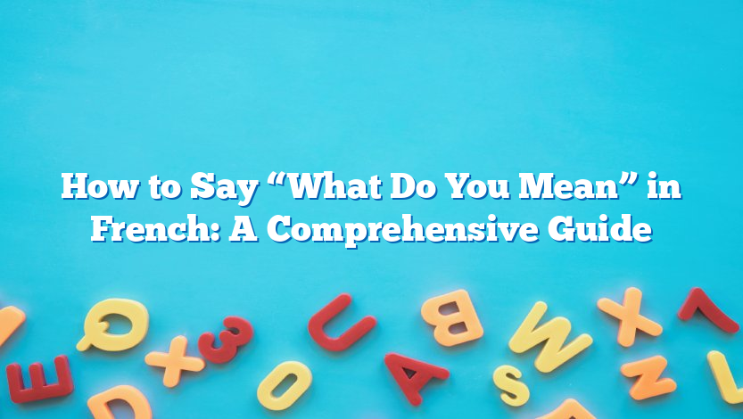 How to Say “What Do You Mean” in French: A Comprehensive Guide